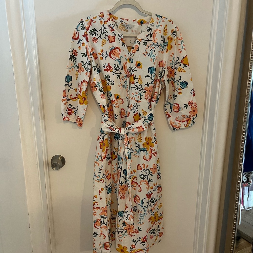 croft & barrow White Floral Button-Front Midi Dress with Tie Belt